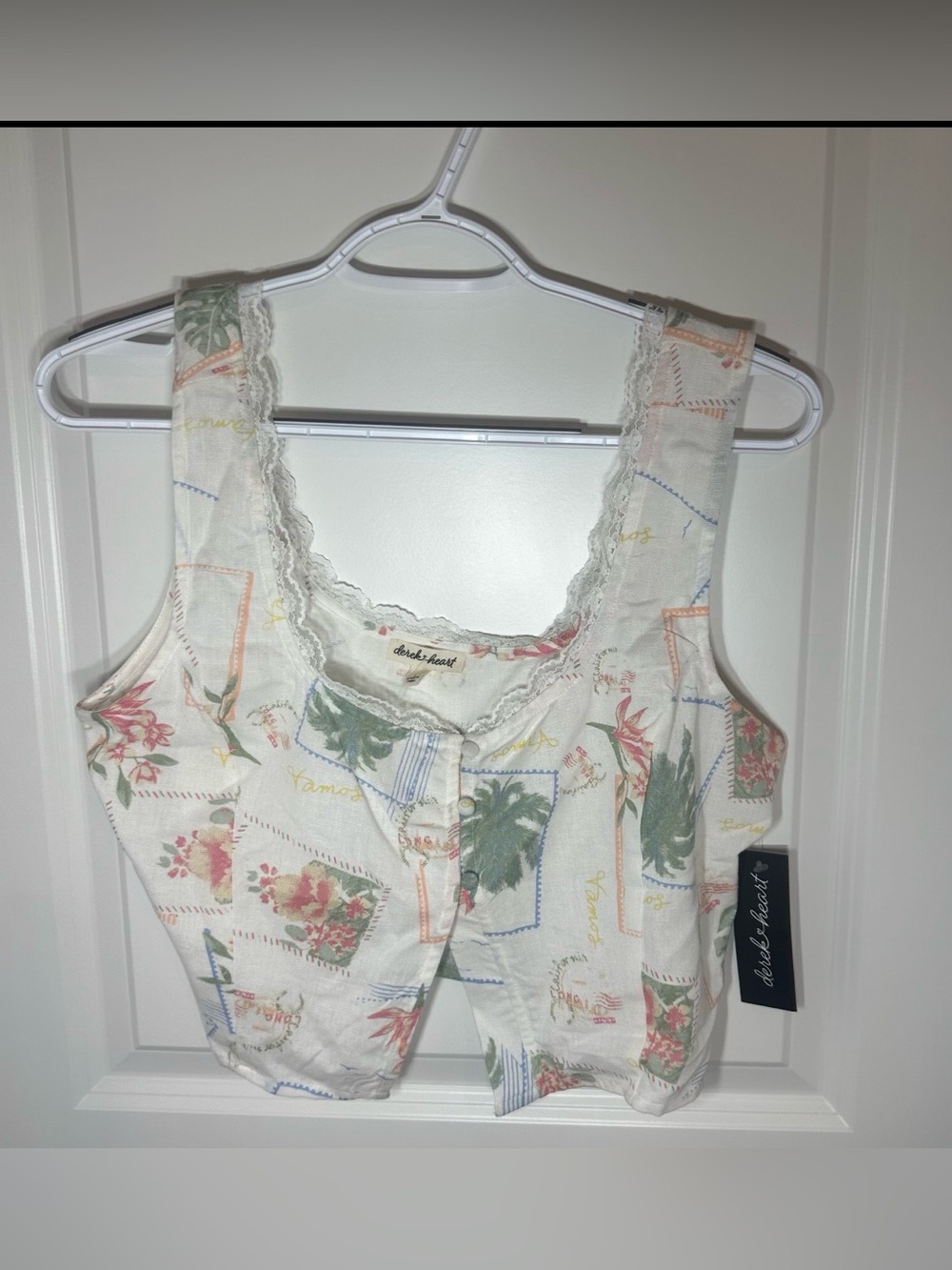 Derek Heart White Multi Floral Lace-Trim Camisole
